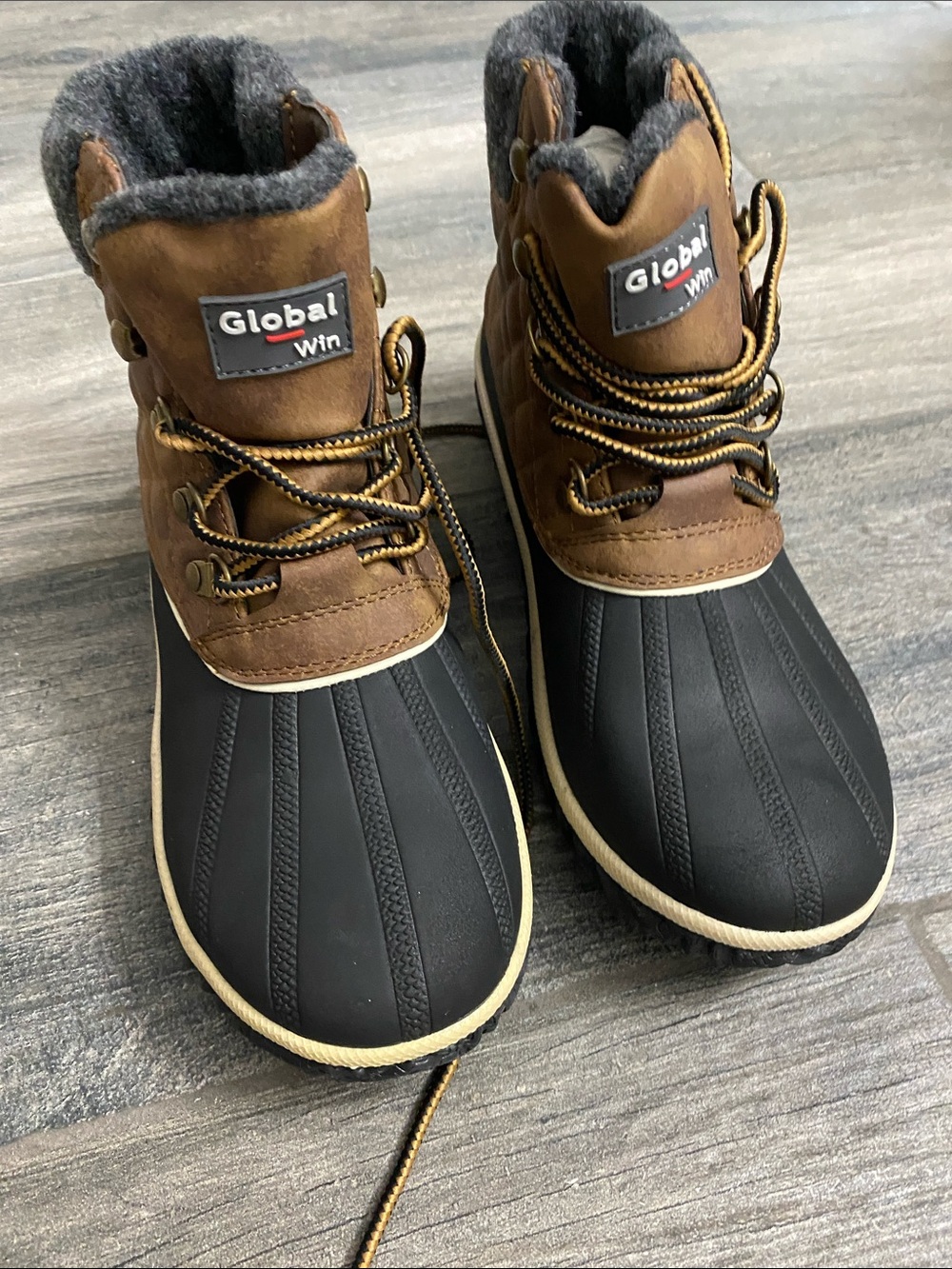 Global Win Brown and Black Men's Waterproof Winter Boots